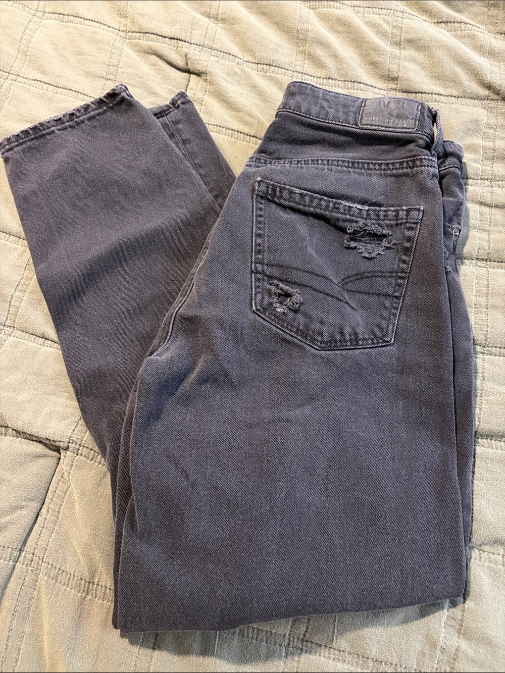 American Eagle Outfitters Relaxed Fit Distressed Charcoal Jeans